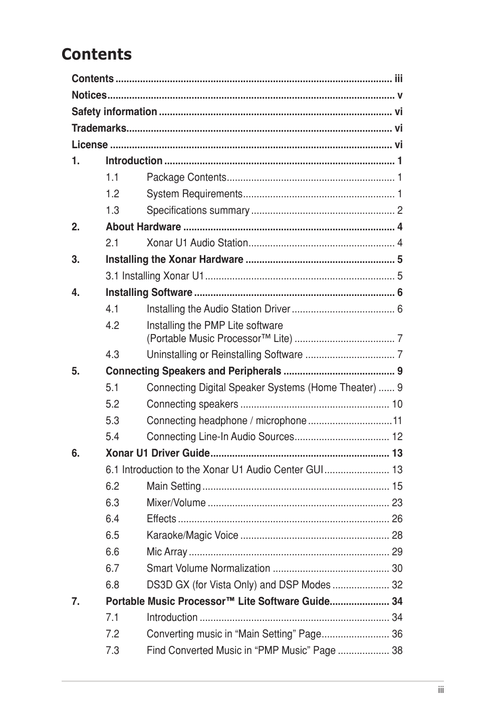 Asus Xonar U1 User Manual | Page 3 / 48