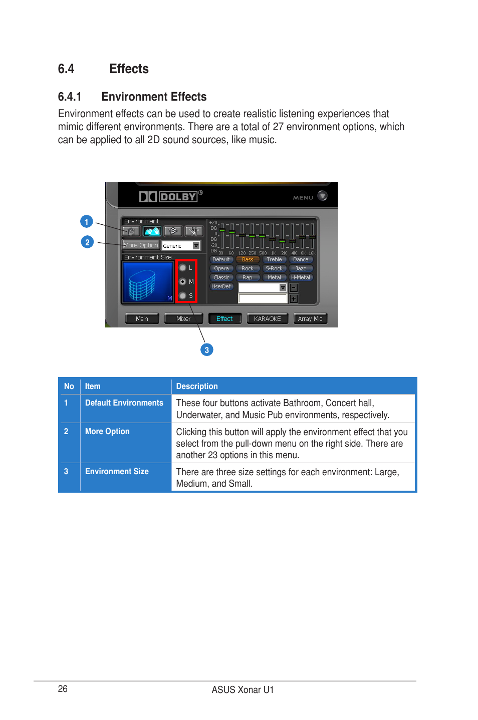 4 effects, Effects, 1 environment effects | Asus Xonar U1 User Manual | Page 32 / 48