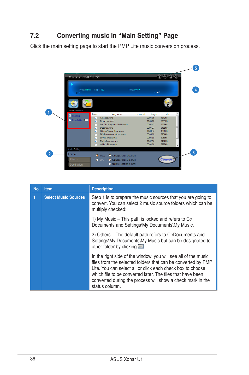 2 converting music in “main setting” page | Asus Xonar U1 User Manual | Page 42 / 48