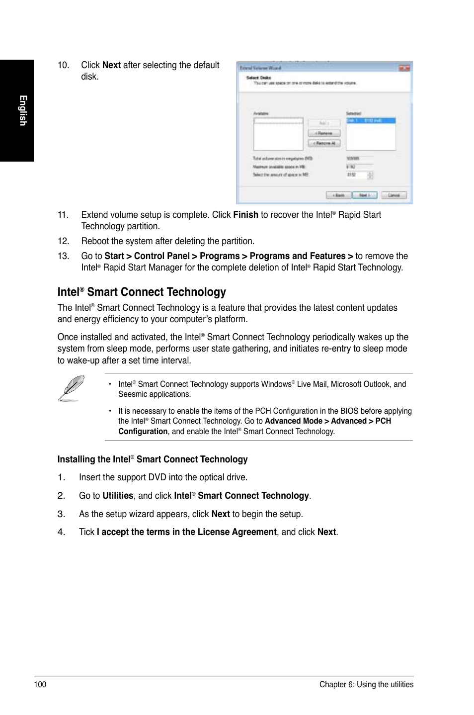 Intel, Smart connect technology | Asus CG8480 User Manual | Page 100 / 110