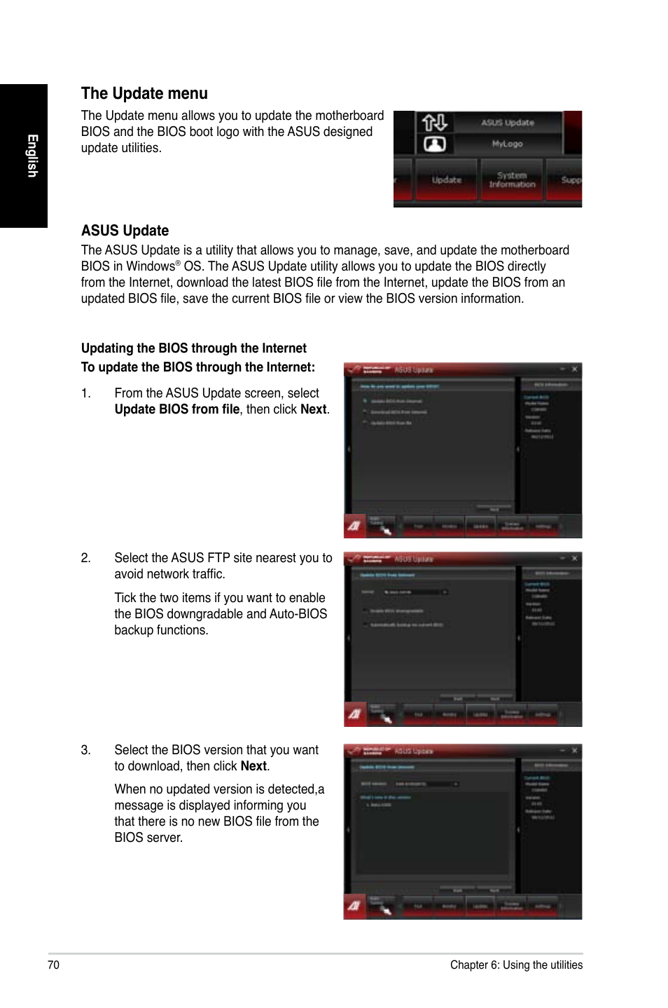 The update menu | Asus CG8480 User Manual | Page 70 / 110