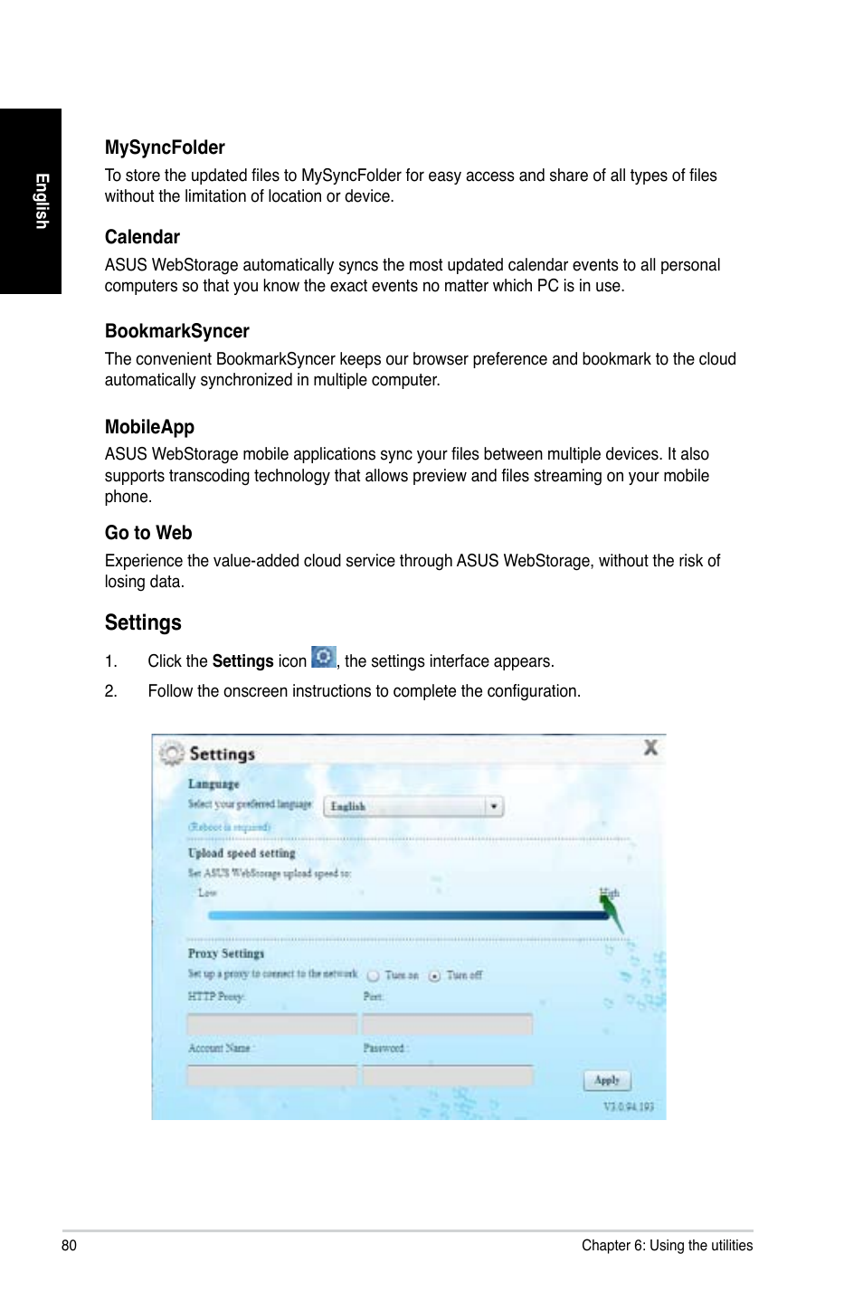 Settings | Asus CG8480 User Manual | Page 80 / 110