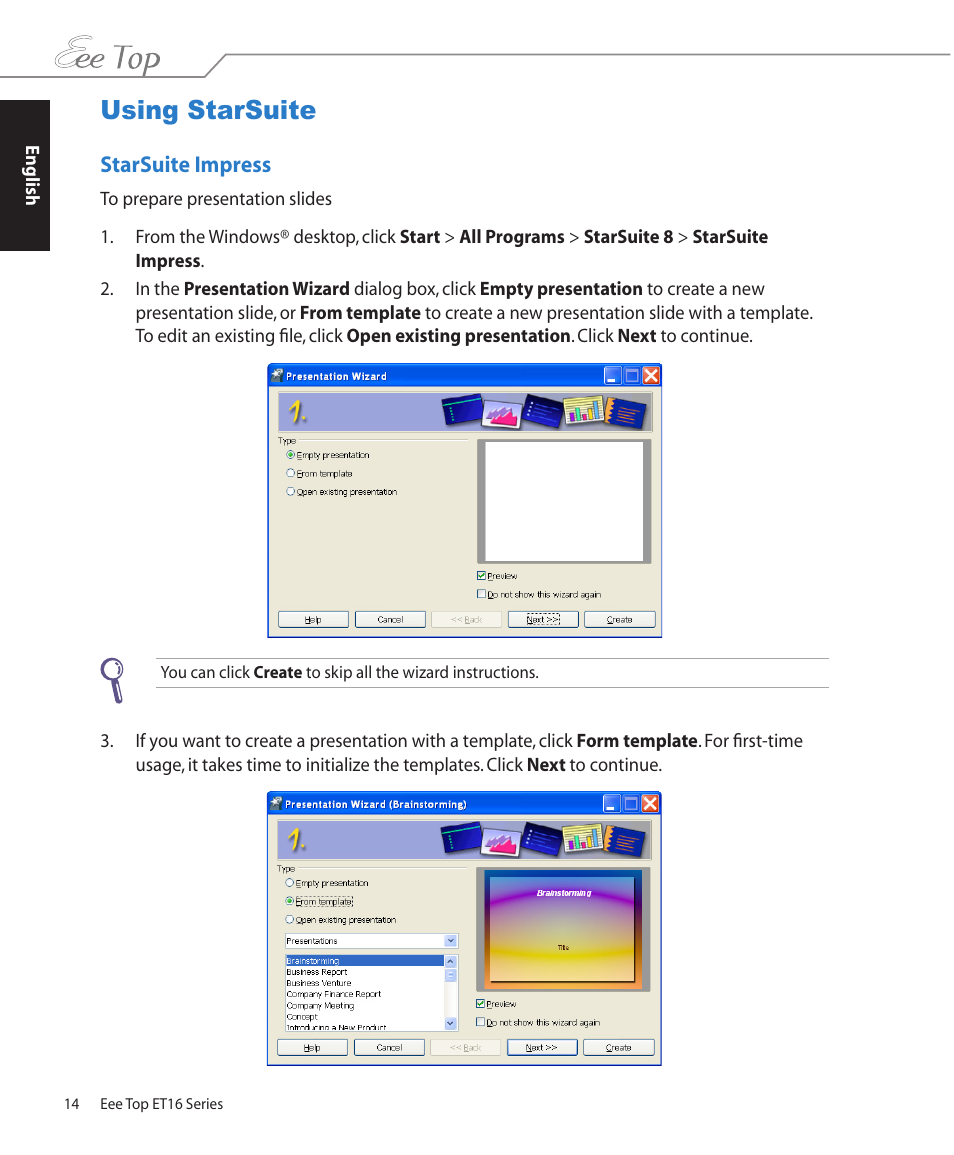 Using starsuite, Starsuite impress | Asus ET1602 User Manual | Page 14 / 48