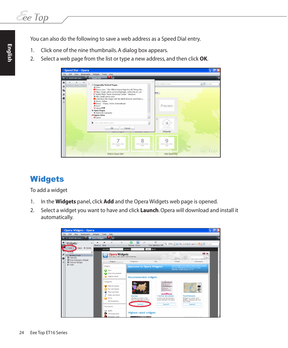 Widgets | Asus ET1602 User Manual | Page 24 / 48