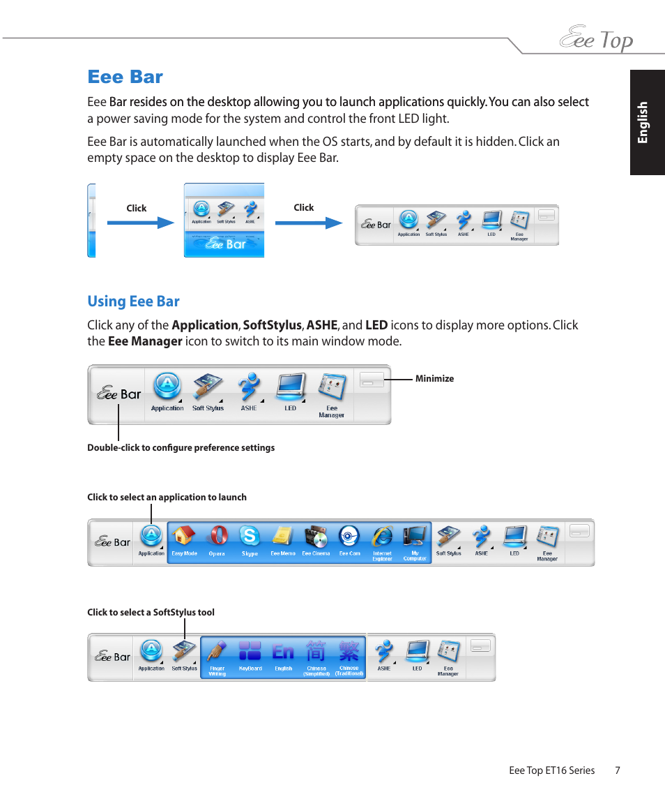 Eee bar, Using eee bar | Asus ET1602 User Manual | Page 7 / 48