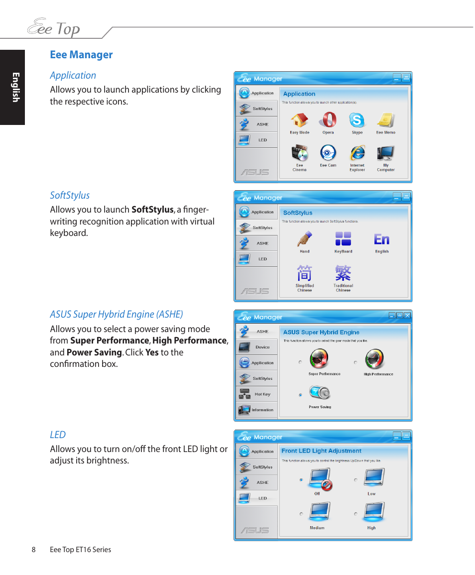 Eee manager | Asus ET1602 User Manual | Page 8 / 48