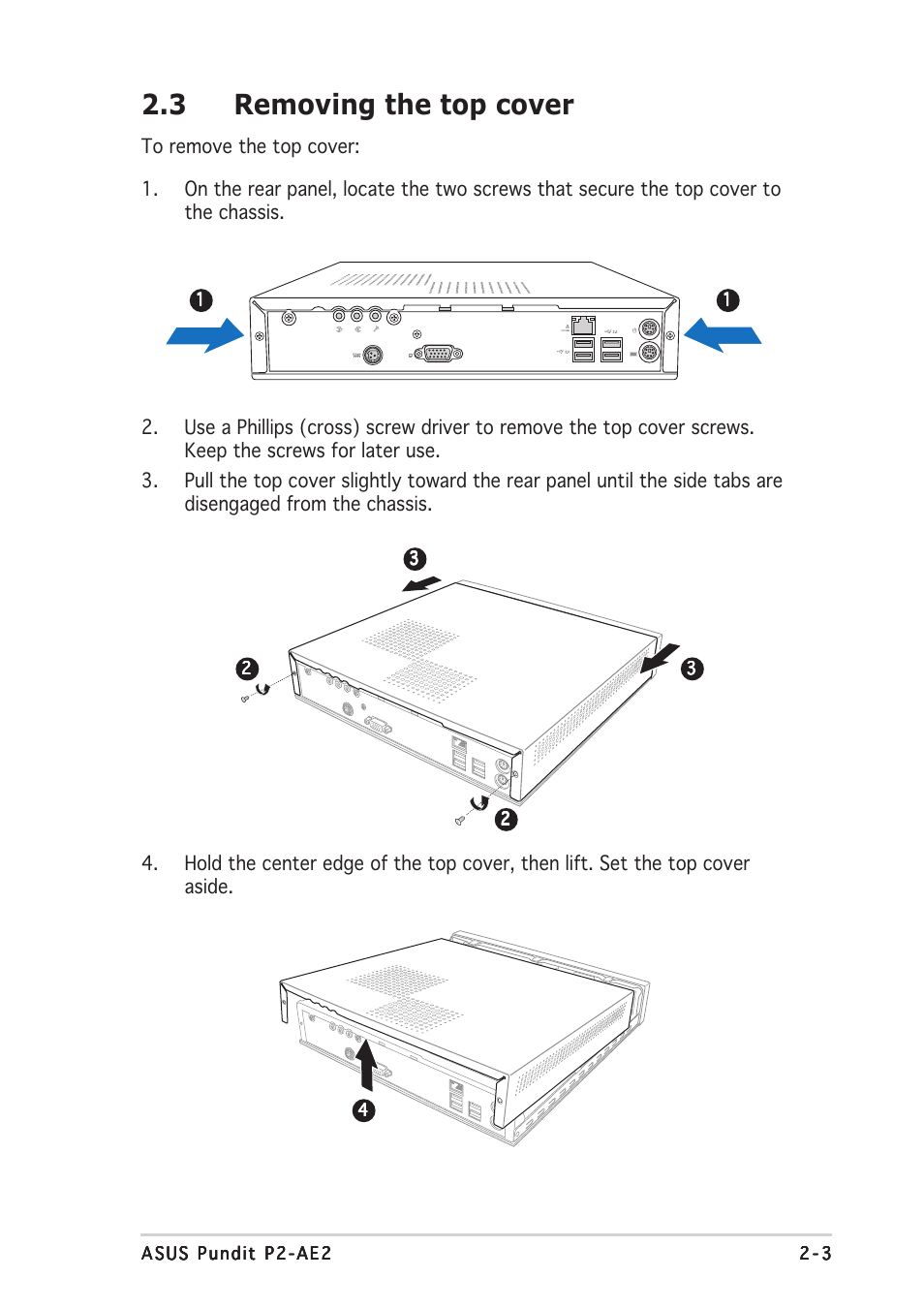 3 removing the top cover | Asus Pundit P2-AE2 User Manual | Page 19 / 90