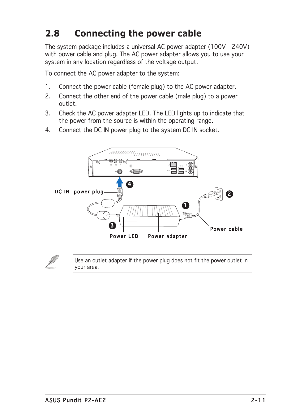 8 connecting the power cable | Asus Pundit P2-AE2 User Manual | Page 27 / 90