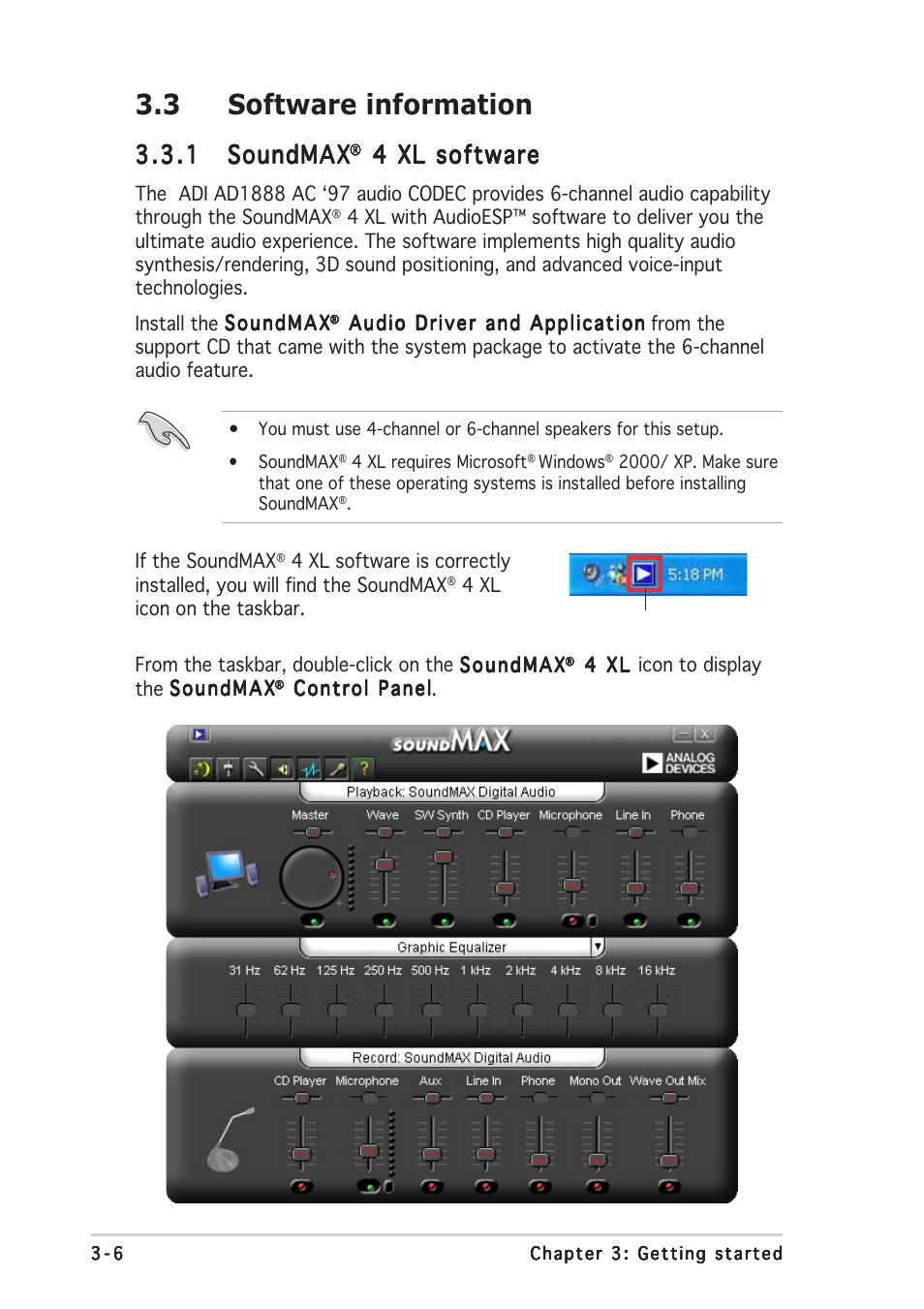 3 software information, 1 soundmax soundmax soundmax soundmax soundmax, 4 xl software | Asus Pundit P2-AE2 User Manual | Page 34 / 90