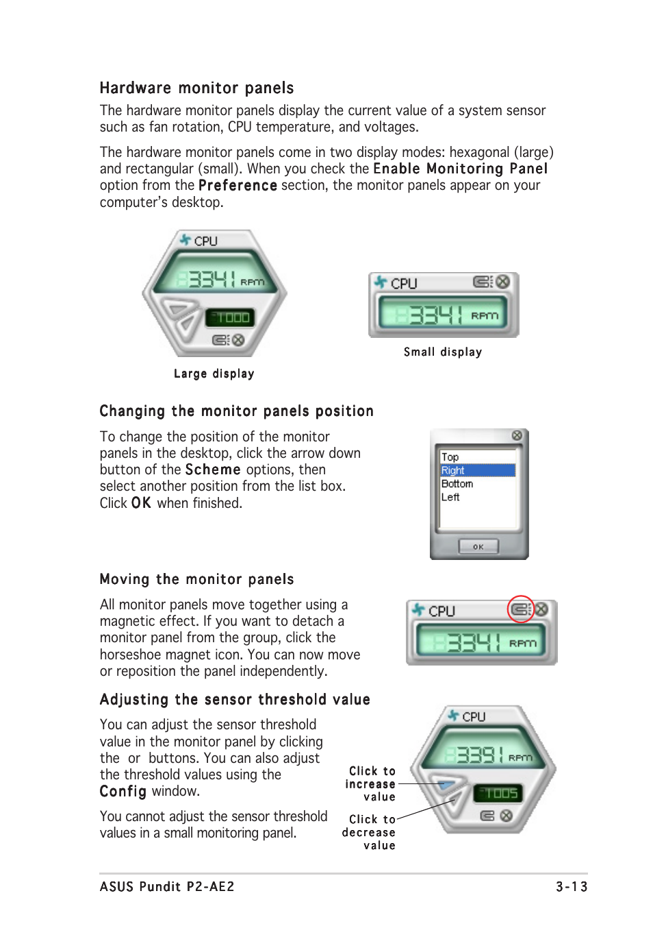 Hardware monitor panels | Asus Pundit P2-AE2 User Manual | Page 41 / 90