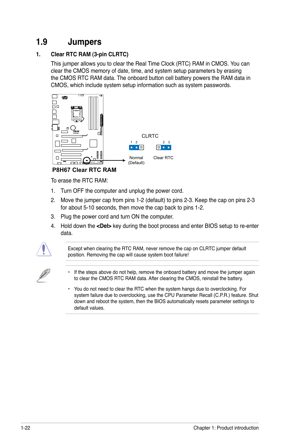 9 jumpers, Jumpers -22 | Asus P8H67 User Manual | Page 34 / 80