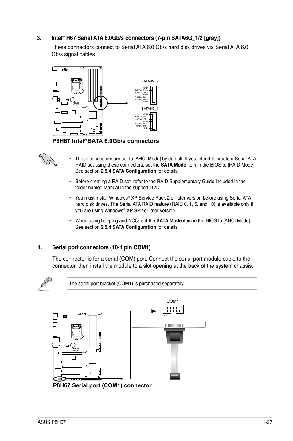 Intel, P8h67 intel, P8h67 serial port (com1) connector | Asus P8H67 User Manual | Page 39 / 80