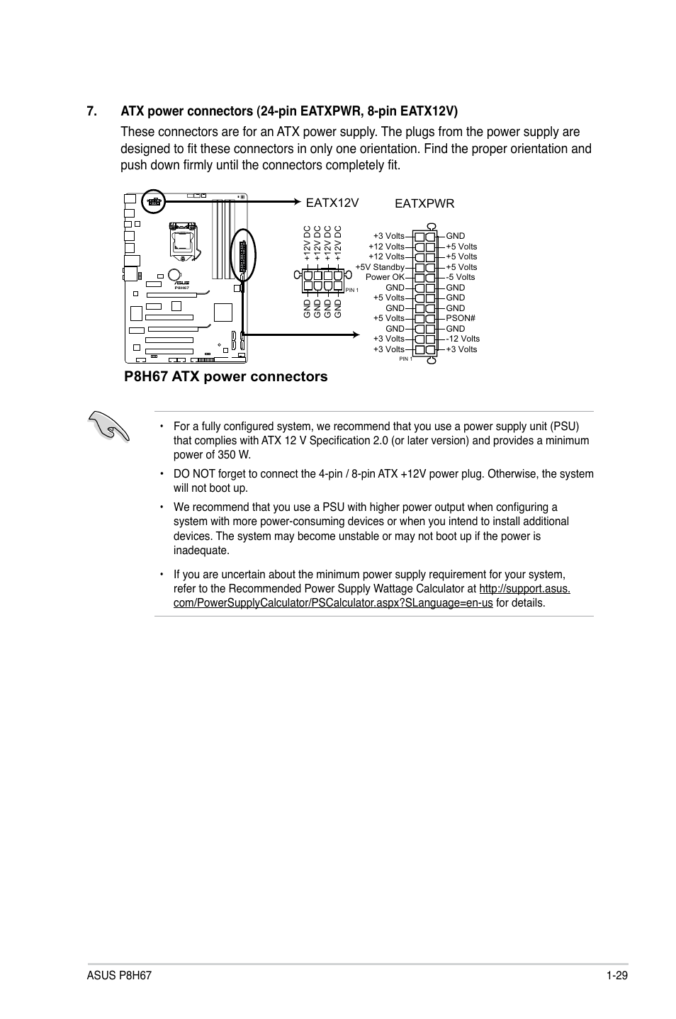 P8h67 atx power connectors | Asus P8H67 User Manual | Page 41 / 80