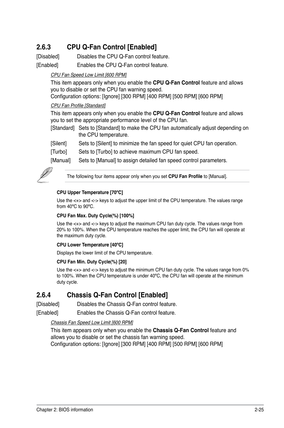 3 cpu q-fan control [enabled, 4 chassis q-fan control [enabled, Cpu q-fan control -25 | Chassis q-fan control -25 | Asus P8H67 User Manual | Page 73 / 80