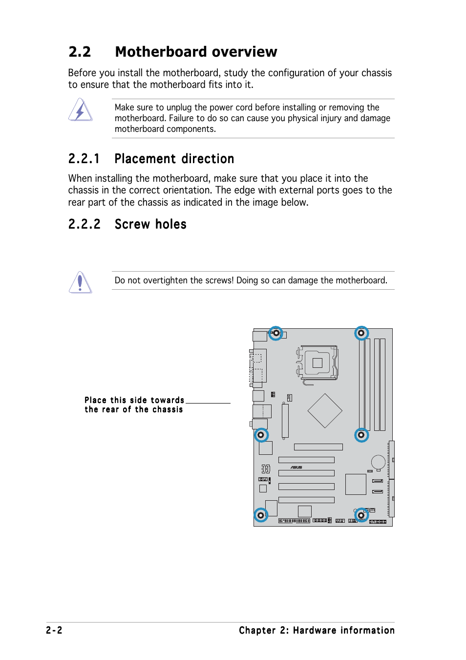 2 motherboard overview | Asus P5P800 SE User Manual | Page 22 / 116