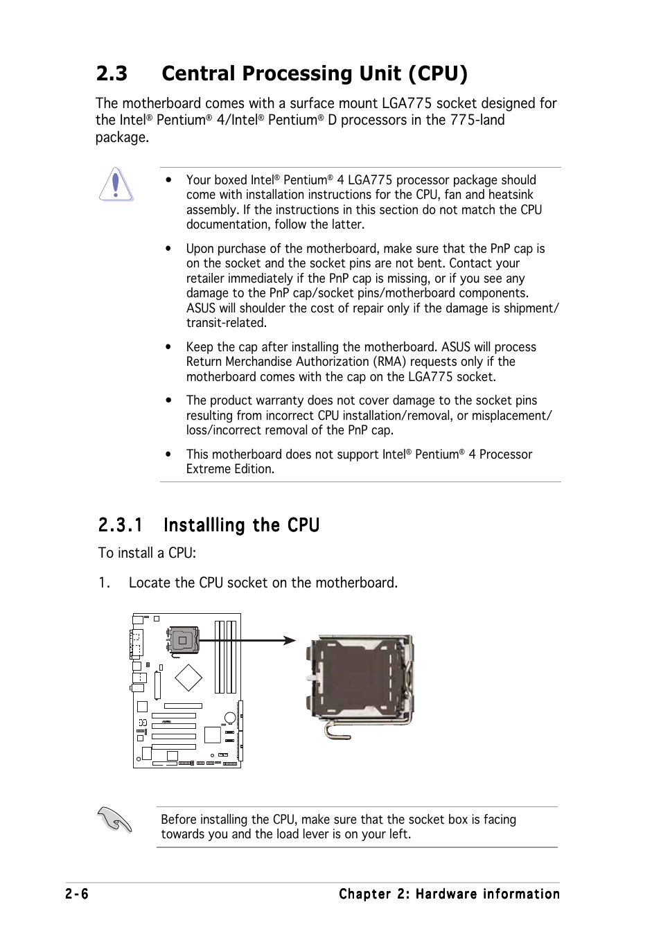 3 central processing unit (cpu) | Asus P5P800 SE User Manual | Page 26 / 116