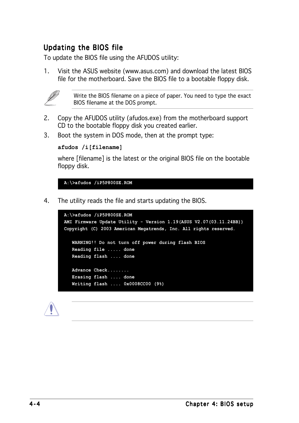 Updating the bios file | Asus P5P800 SE User Manual | Page 64 / 116