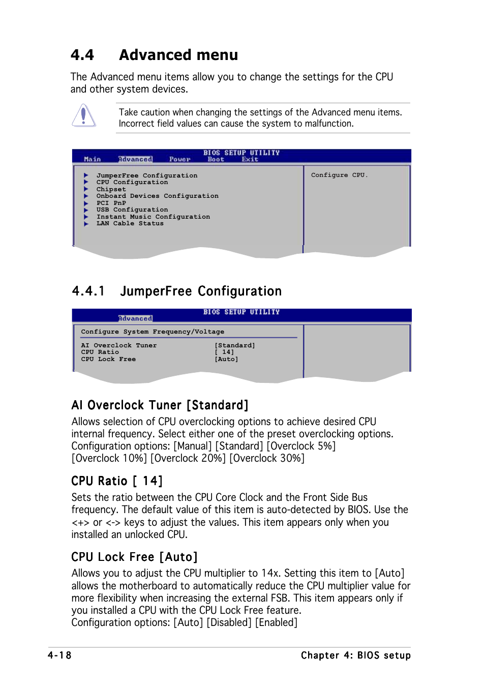 4 advanced menu | Asus P5P800 SE User Manual | Page 78 / 116