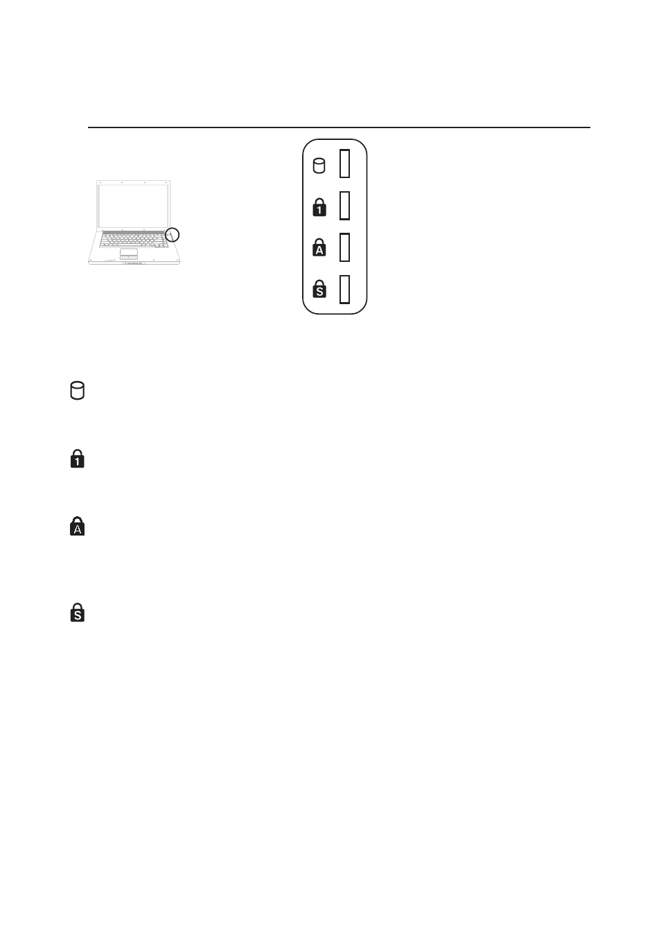 Status indicators (top right) | Asus W1Gc User Manual | Page 38 / 76