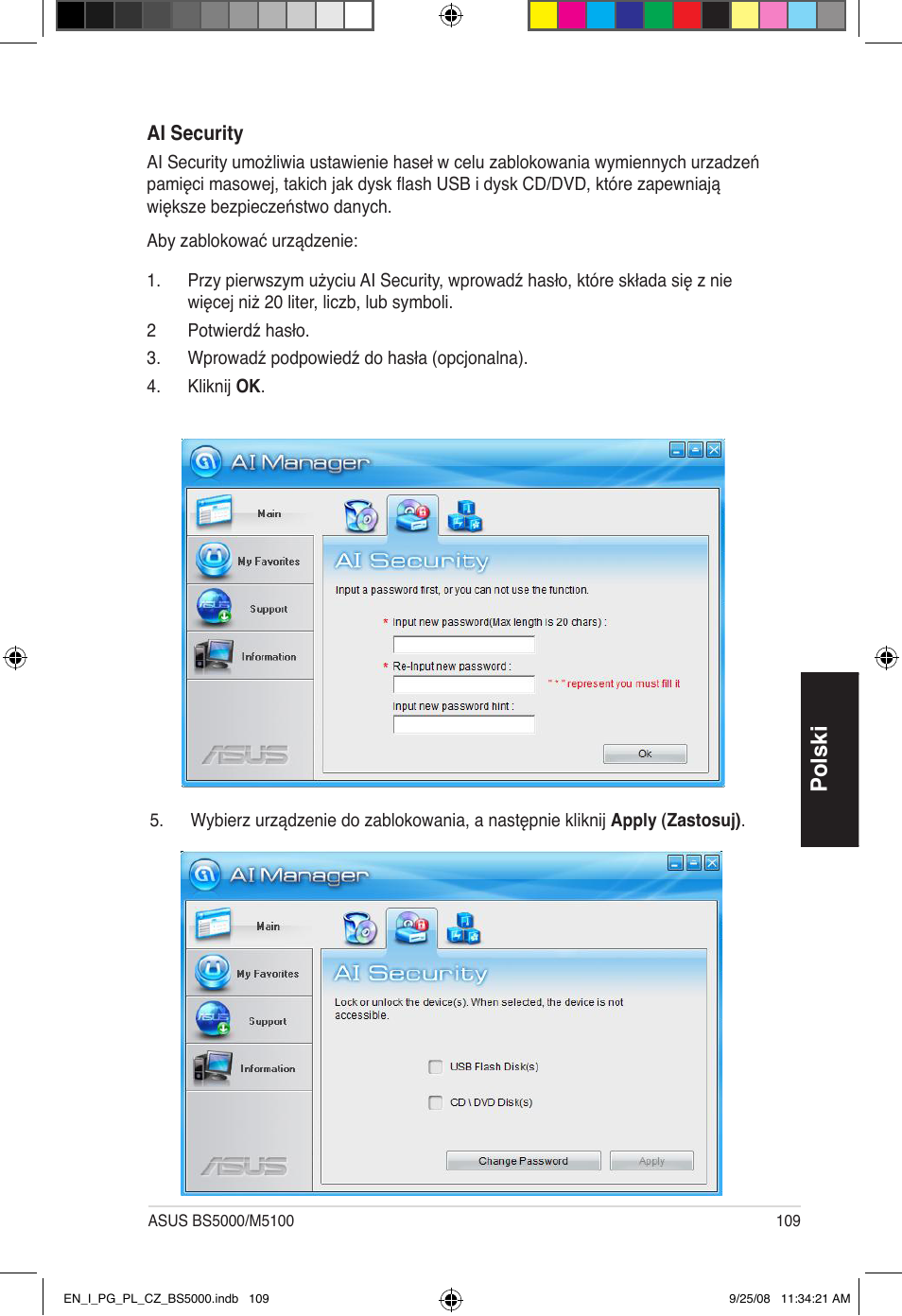 Polski | Asus BS5000 User Manual | Page 110 / 148