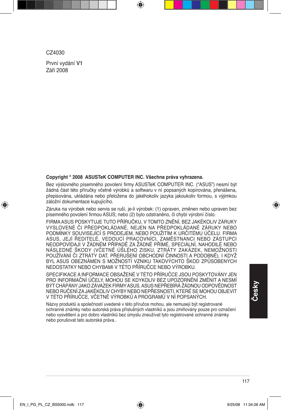 Česky | Asus BS5000 User Manual | Page 118 / 148