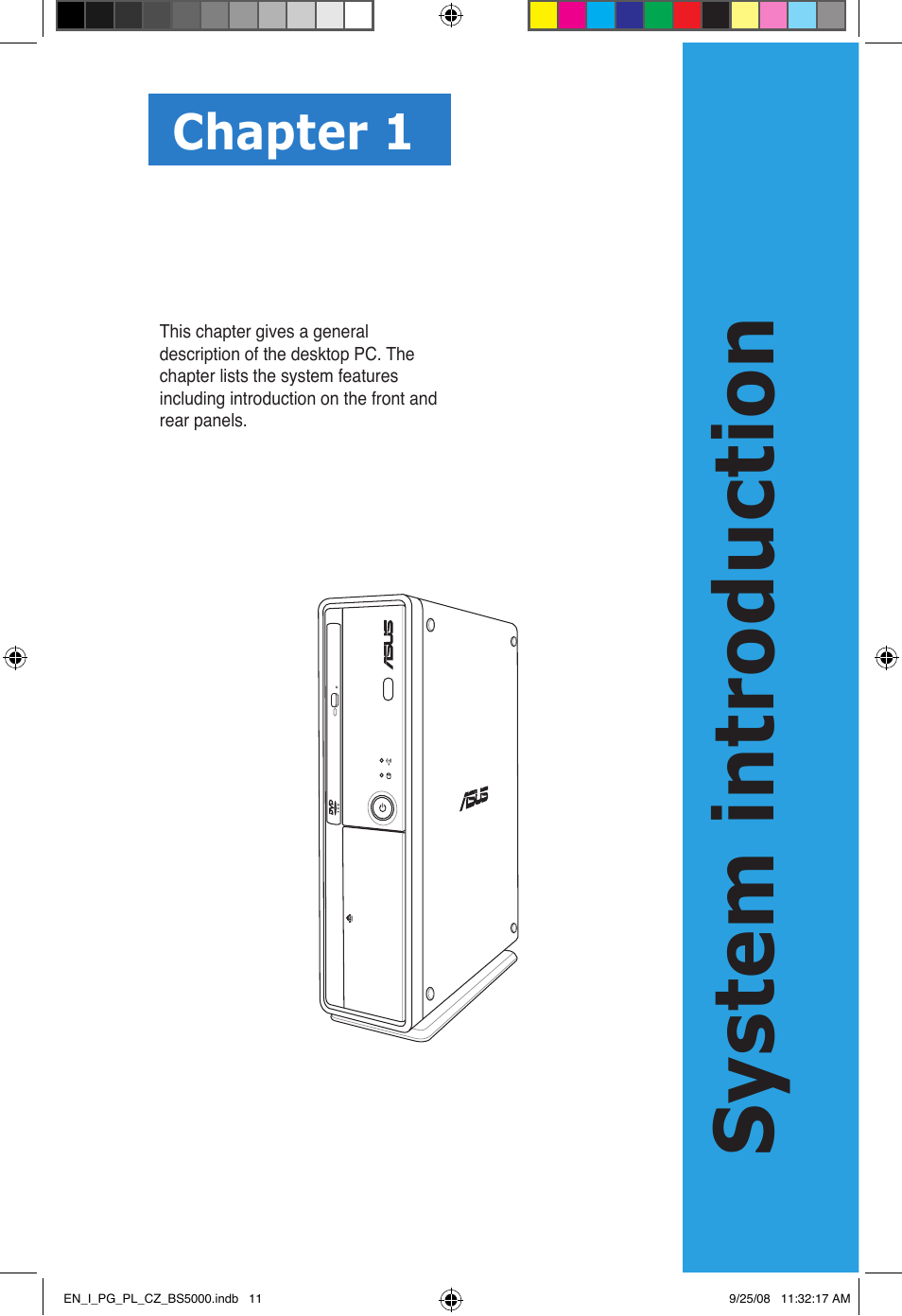 System introduction, Chapter 1 | Asus BS5000 User Manual | Page 12 / 148