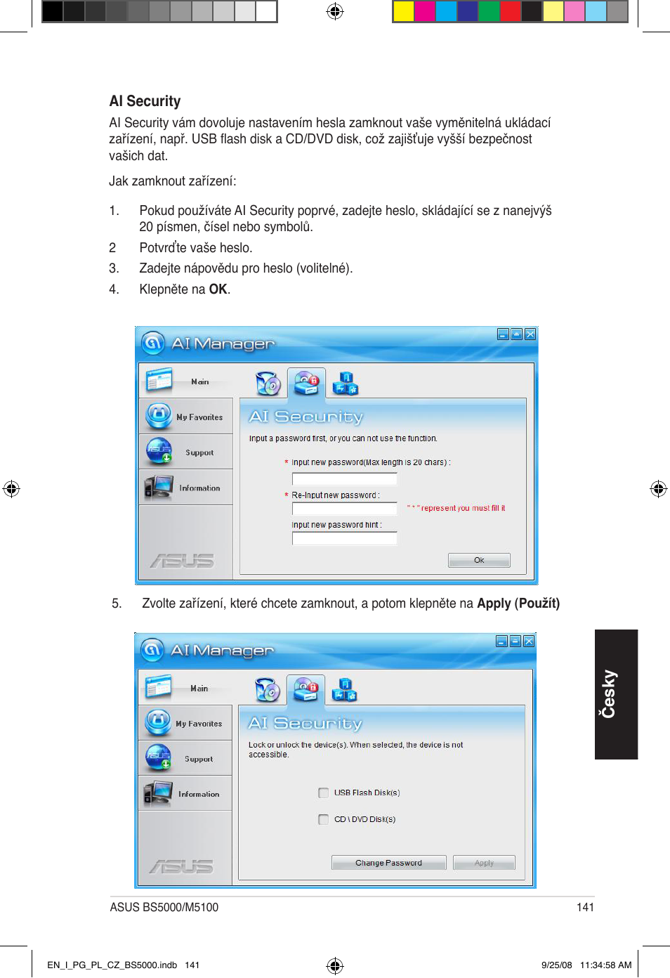 Česky | Asus BS5000 User Manual | Page 142 / 148