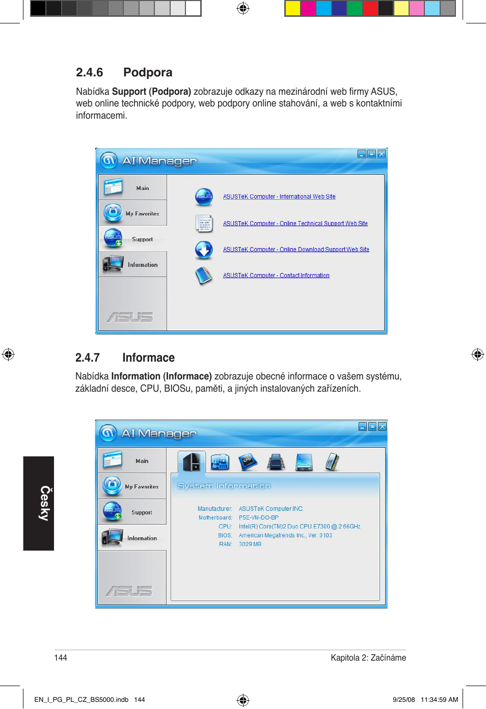 Česky 2.4.6 podpora, 7 informace | Asus BS5000 User Manual | Page 145 / 148