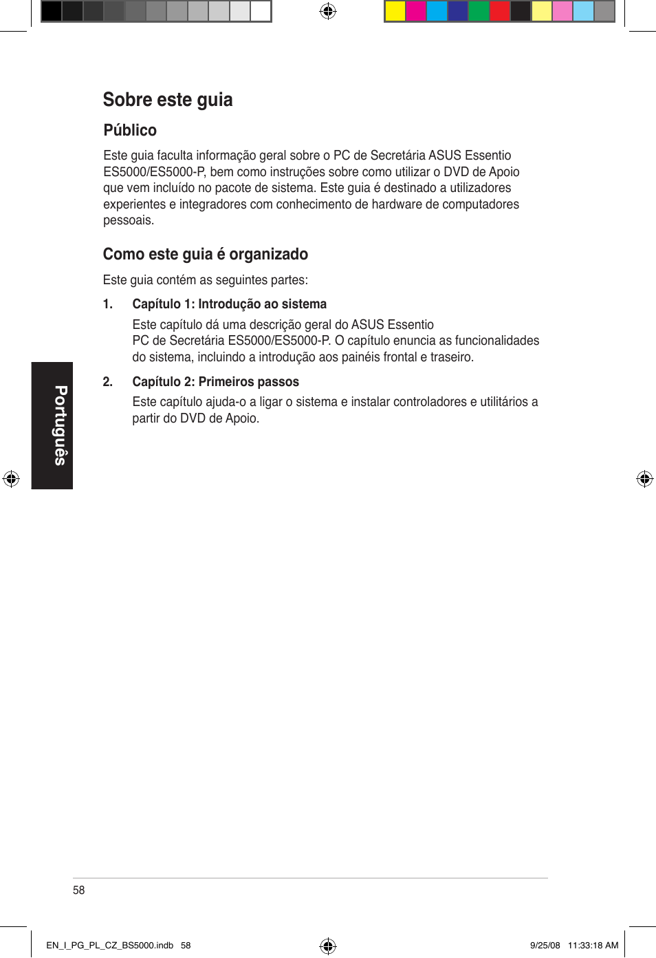 Sobre este guia, Português, Como este guia é organizado | Público | Asus BS5000 User Manual | Page 59 / 148