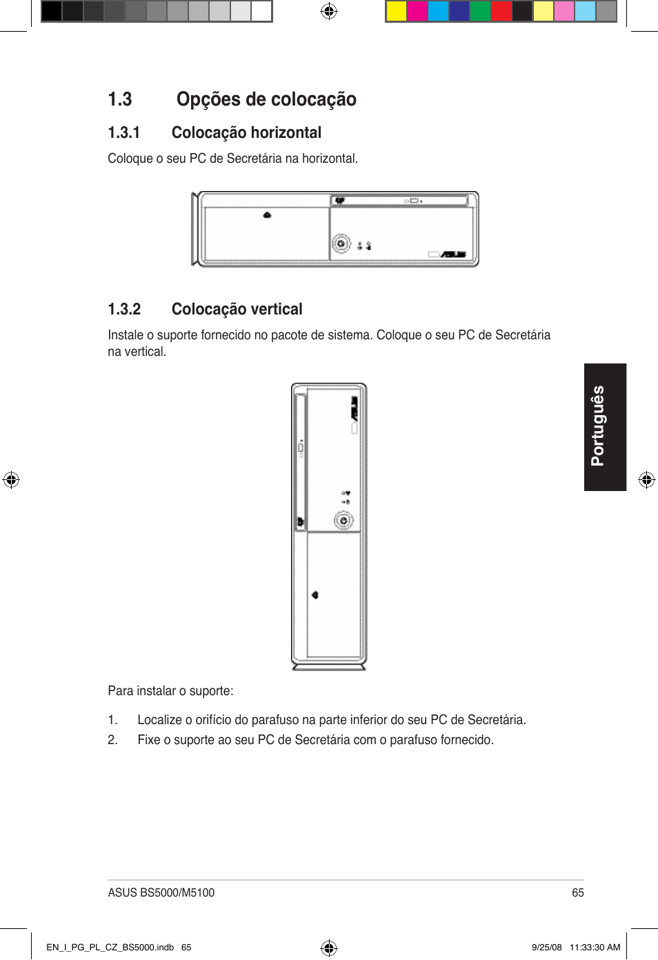 3 opções de colocação | Asus BS5000 User Manual | Page 66 / 148