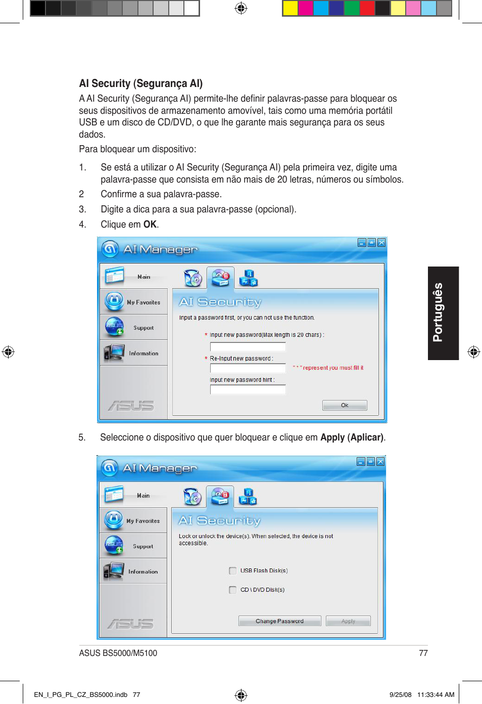 Português | Asus BS5000 User Manual | Page 78 / 148