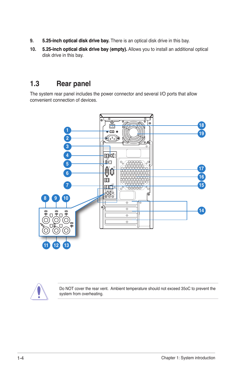 3 rear panel, 3 rear panel -4 | Asus V9-P8H77E User Manual | Page 14 / 90
