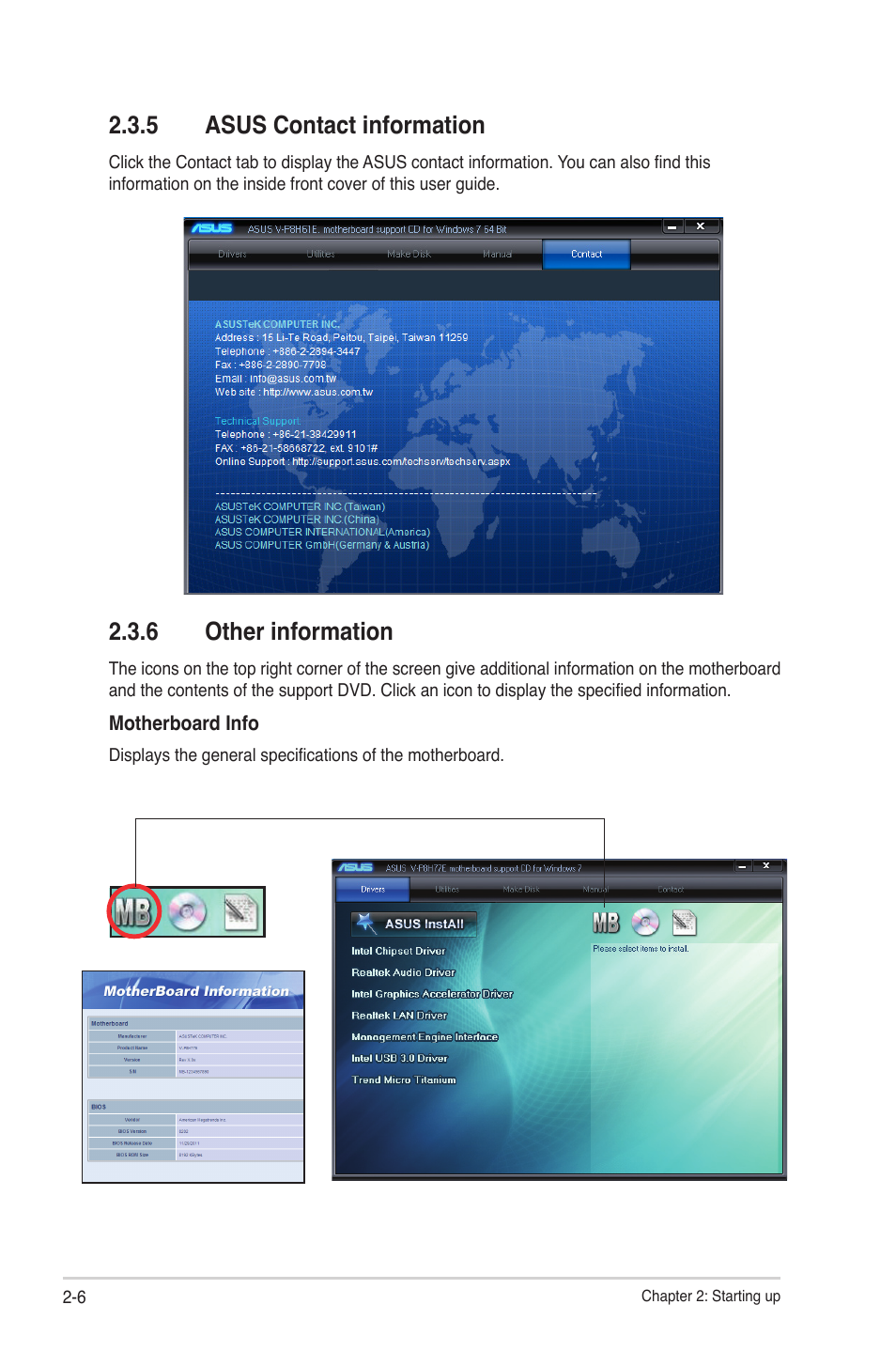 5 asus contact information, 6 other information | Asus V9-P8H77E User Manual | Page 28 / 90