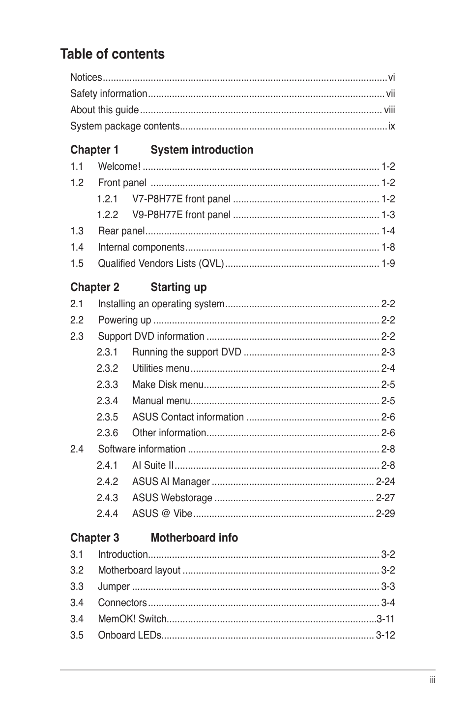 Asus V9-P8H77E User Manual | Page 3 / 90