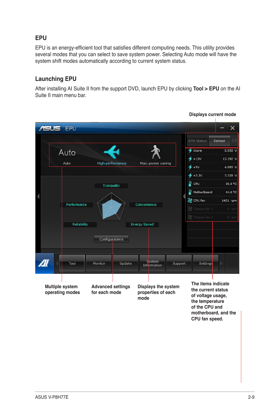 Launching epu | Asus V9-P8H77E User Manual | Page 31 / 90