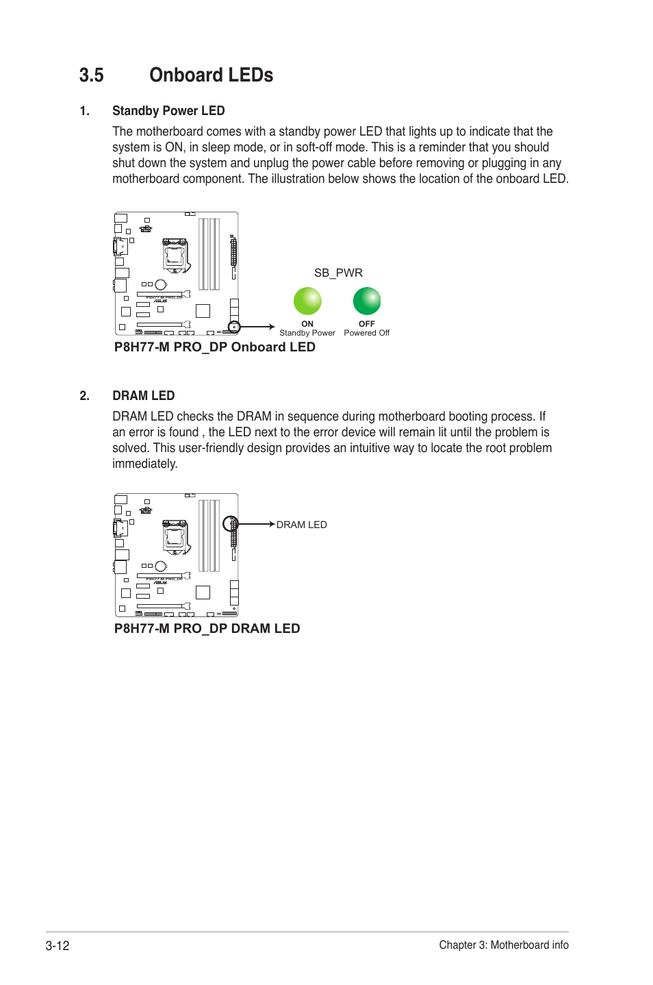 5 onboard leds, 5 onboard leds -12 | Asus V9-P8H77E User Manual | Page 64 / 90
