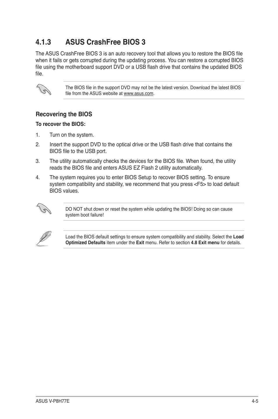 3 asus crashfree bios 3, 3 asus crashfree bios 3 -5 | Asus V9-P8H77E User Manual | Page 69 / 90