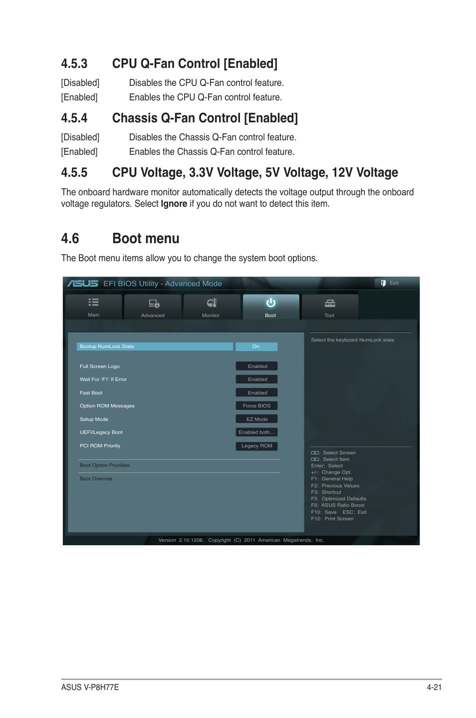 3 cpu q-fan control [enabled, 4 chassis q-fan control [enabled, 6 boot menu | 6 boot menu -21 | Asus V9-P8H77E User Manual | Page 85 / 90