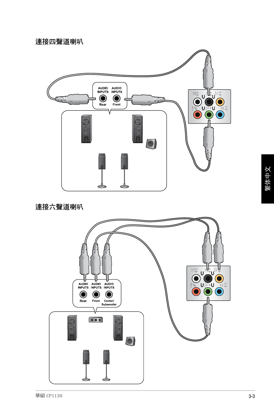 連接四聲道喇叭 連接六聲道喇叭 | Asus CP1130 User Manual | Page 107 / 214