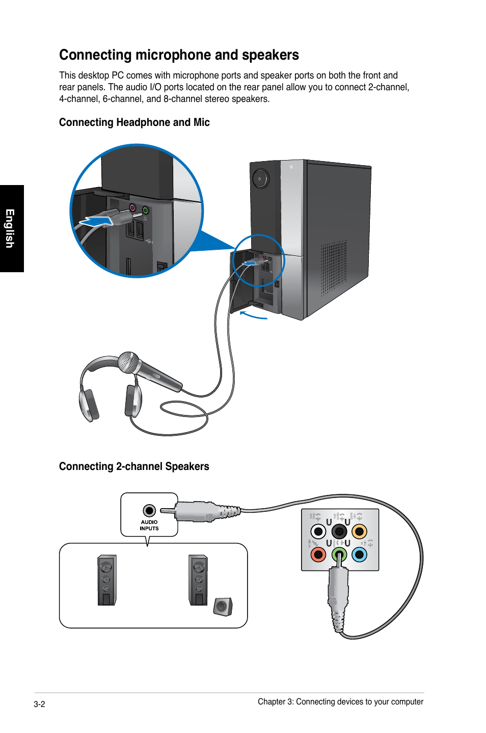 Connecting microphone and speakers | Asus CP1130 User Manual | Page 35 / 214