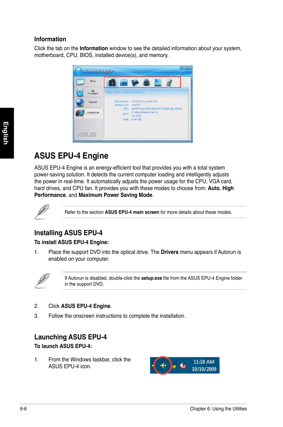 Asus epu-4 engine, Installing asus epu-4, Launching asus epu-4 | Asus CP1130 User Manual | Page 55 / 214