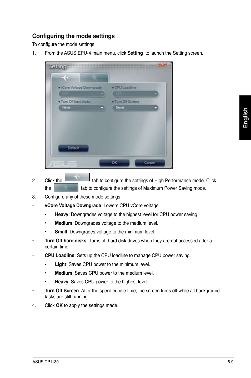 Configuring the mode settings | Asus CP1130 User Manual | Page 58 / 214