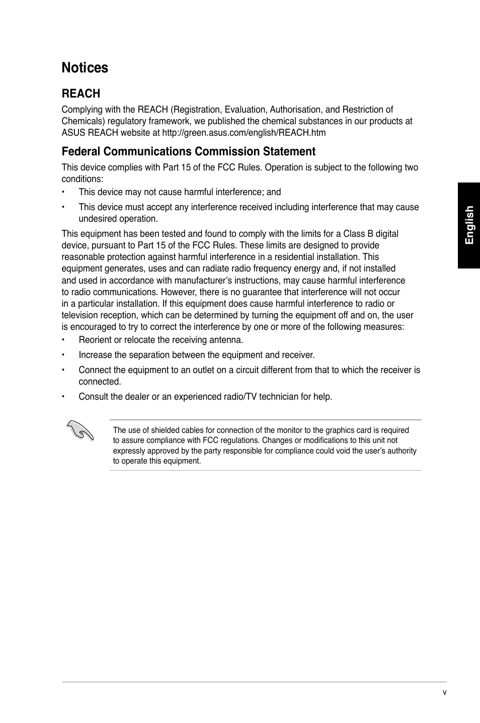 Notices, Reach, Federal communications commission statement | Asus CP1130 User Manual | Page 6 / 214