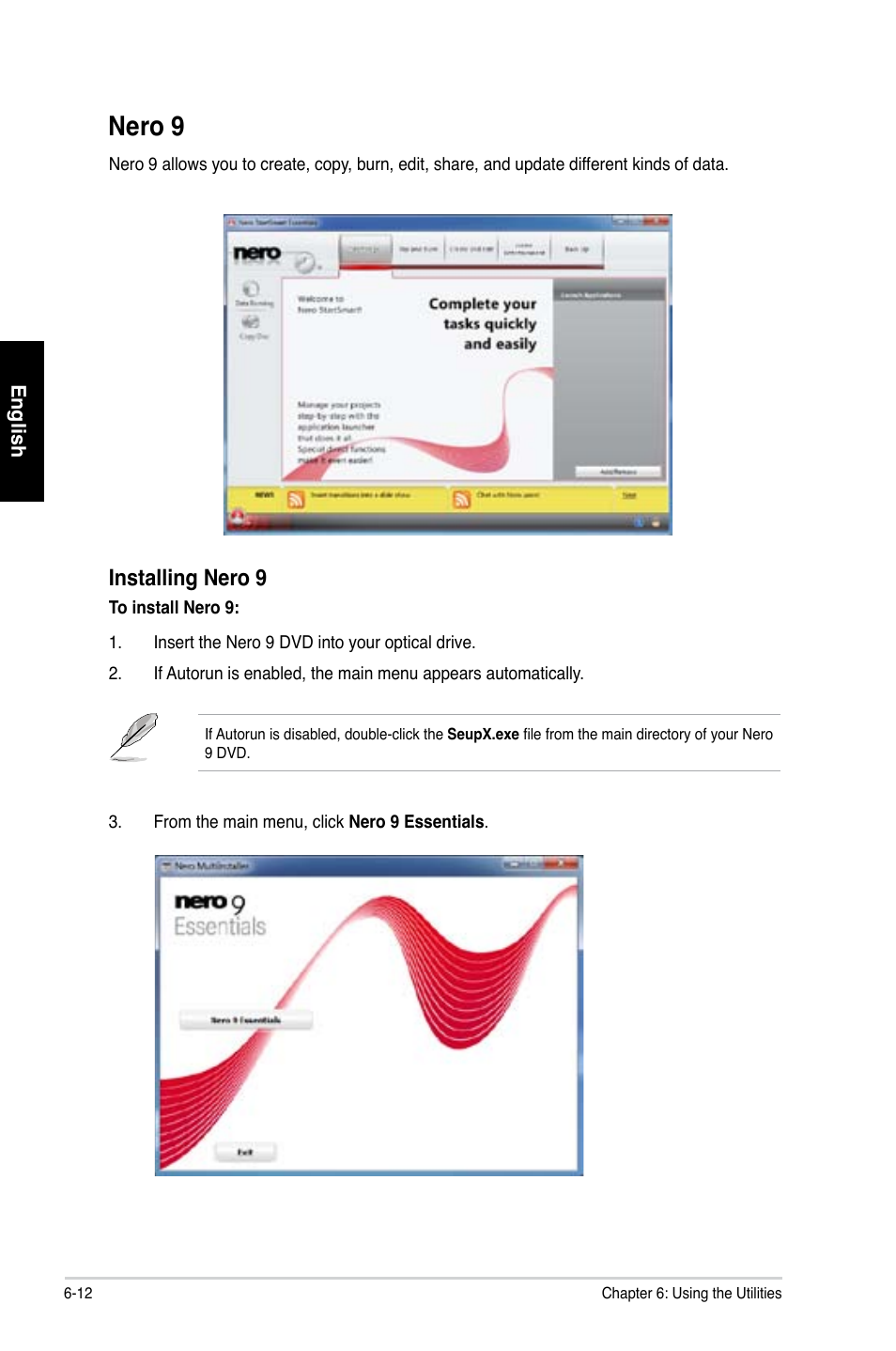 Nero 9, Installing nero 9 | Asus CP1130 User Manual | Page 61 / 214