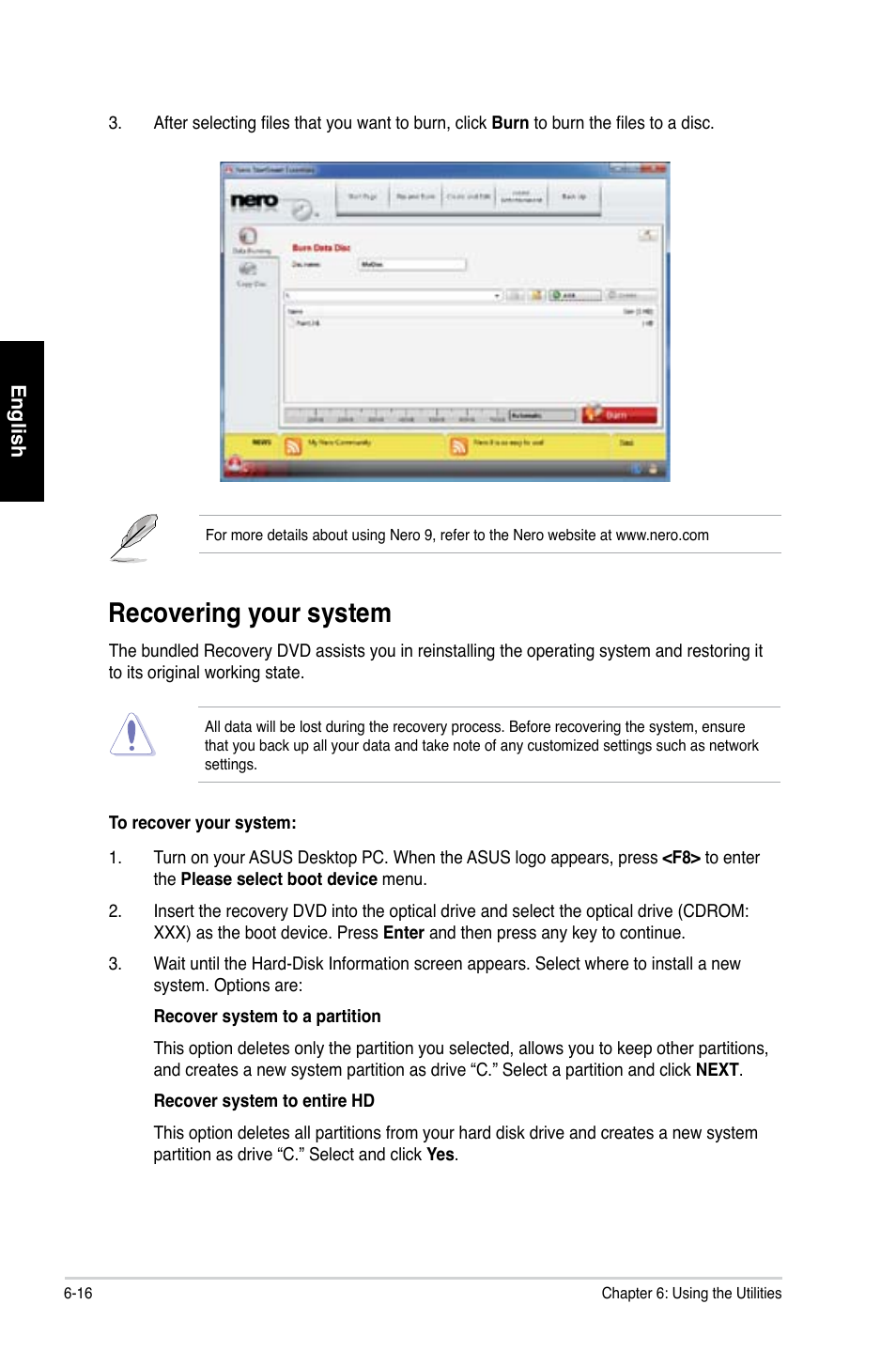 Recovering your system | Asus CP1130 User Manual | Page 65 / 214