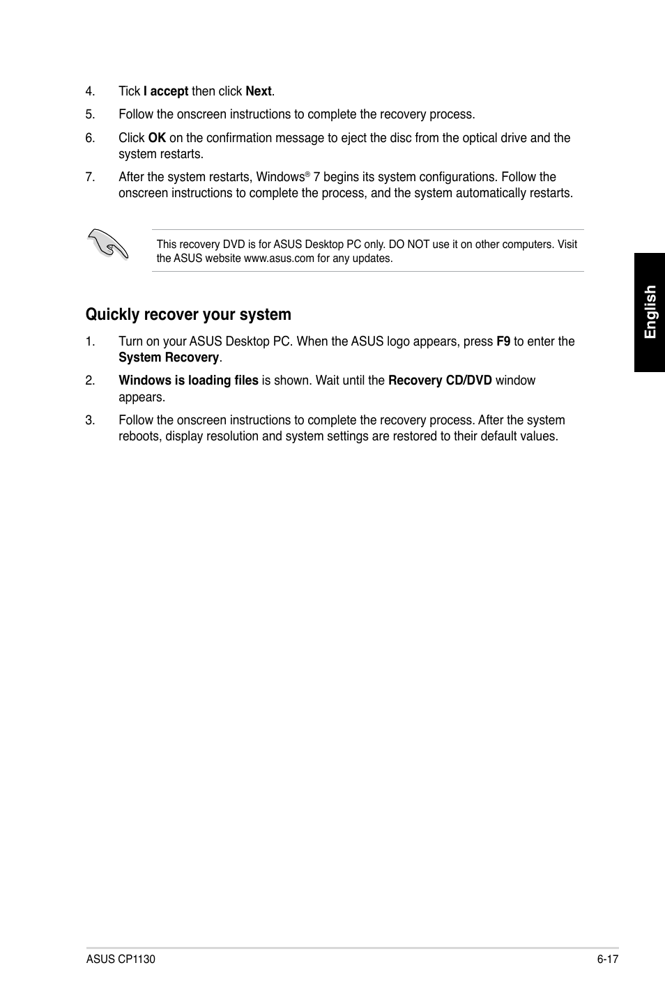 Quickly recover your system | Asus CP1130 User Manual | Page 66 / 214