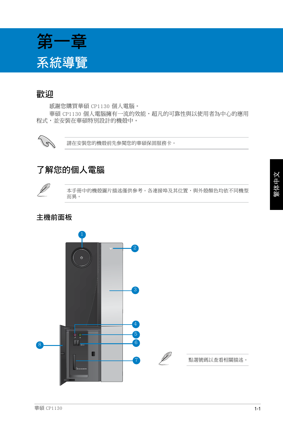 系統導覽, 了解您的個人電腦 | Asus CP1130 User Manual | Page 81 / 214