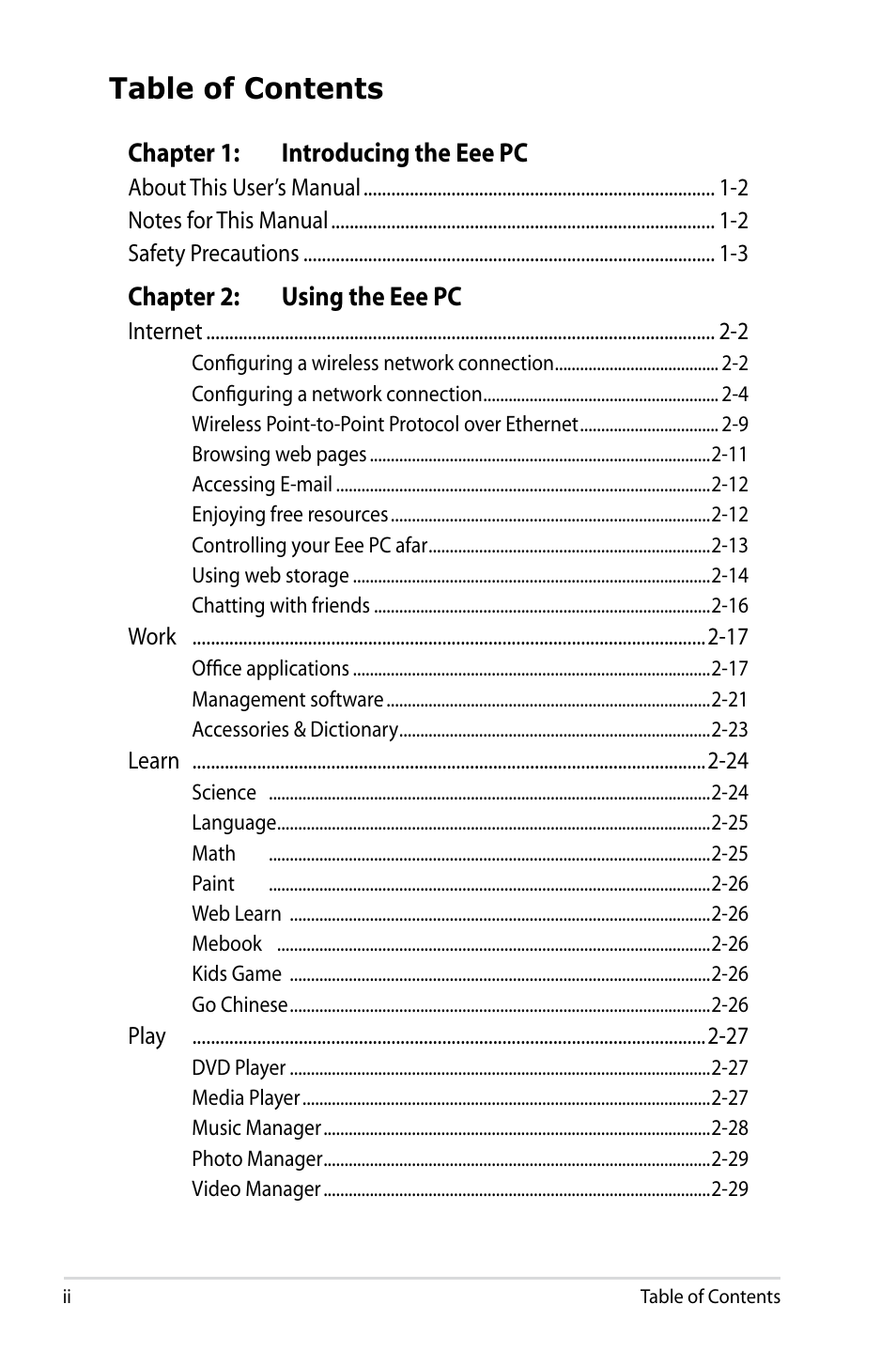 Asus Eee PC 904HD/Linux User Manual | Page 2 / 86