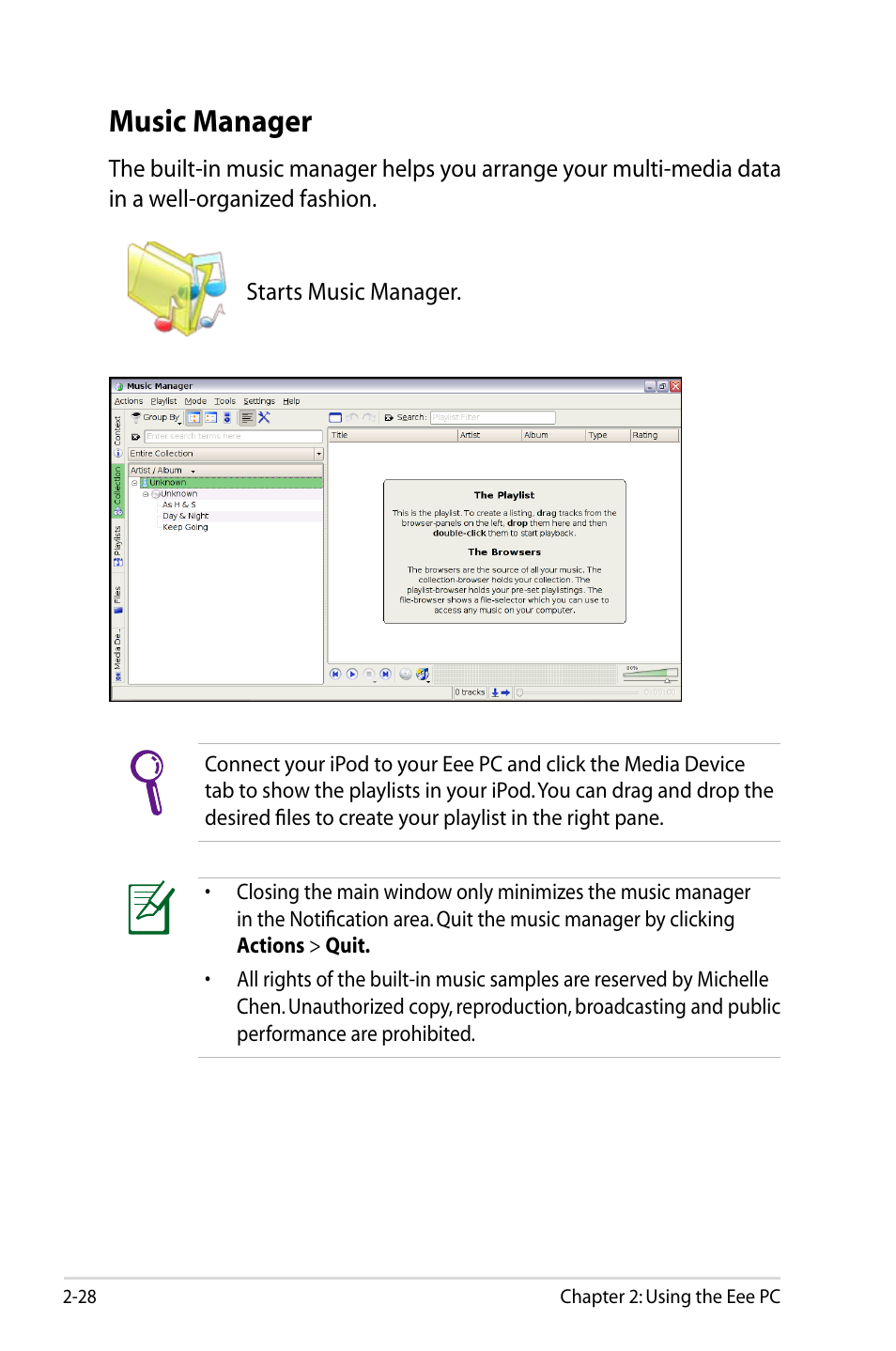 Music manager | Asus Eee PC 904HD/Linux User Manual | Page 36 / 86