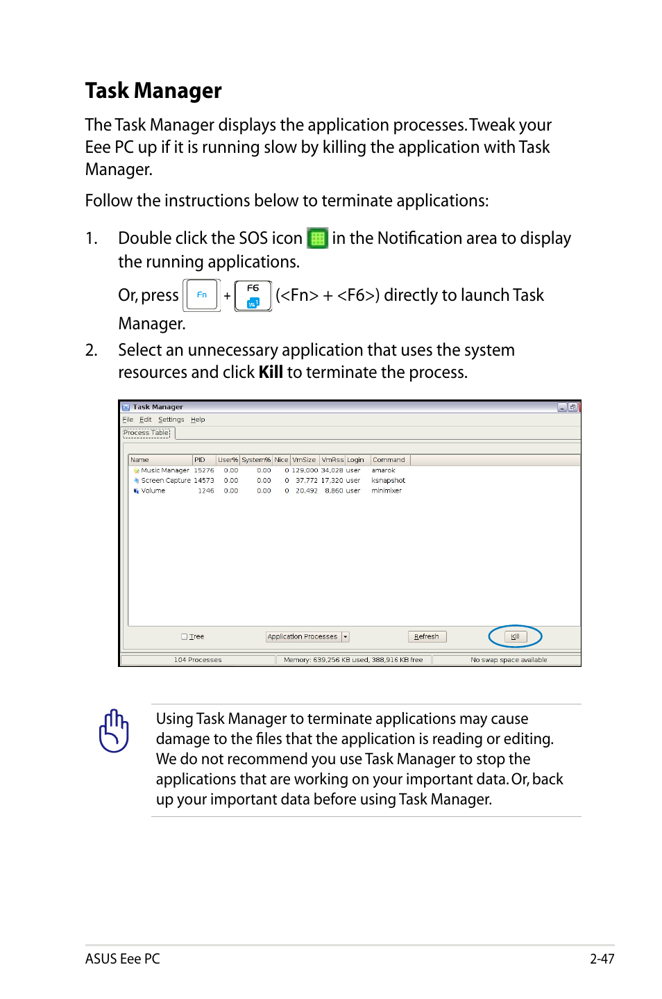 Task manager | Asus Eee PC 904HD/Linux User Manual | Page 55 / 86